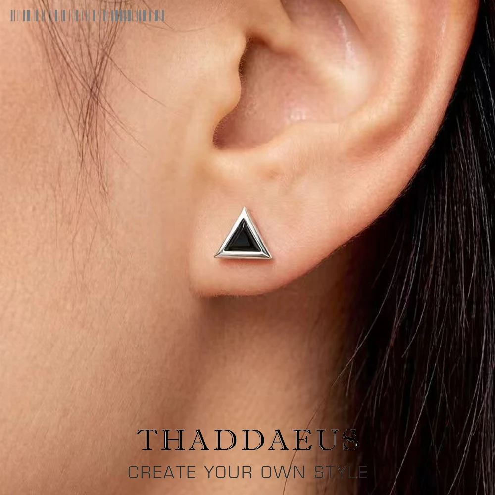 

Black Triangle Stud Earrings Europe Style Fine Jewerly For Women Trendy Gift In Solid 925 Sterling Silver