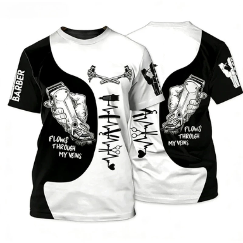 Fashion Barber Round Neck Short Sleeved Casual Street Role-playing Hairstylist T-shirt image 3