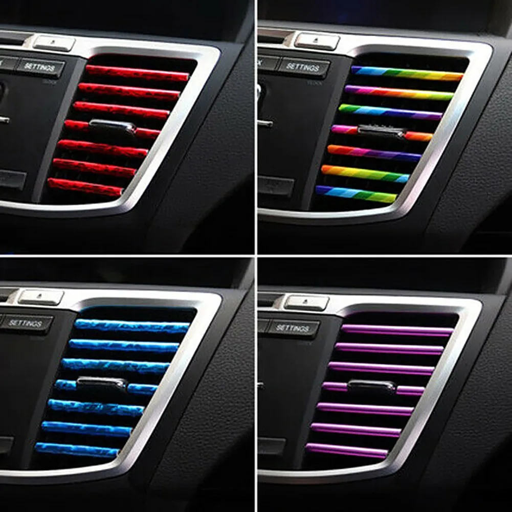 10pcs 20CM Car Air Conditioner Outlet Decorative Soft Strip Car Trim Strip Auto Interior Grille U-shaped Universal