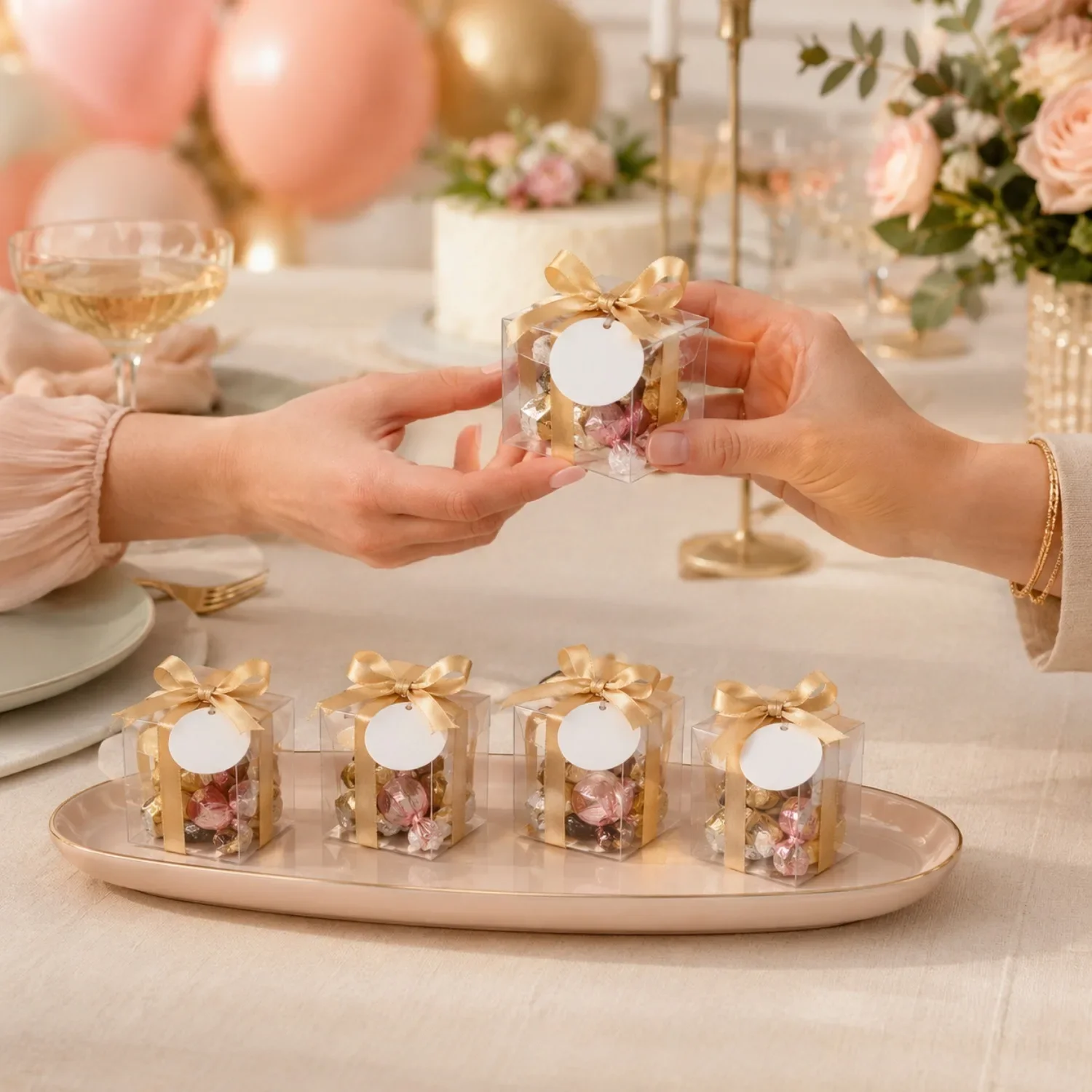 20/50 Transparent Gift Boxes With Gold Wire And Labels, Wedding, Birthday, Baptism, Gift Back Party, Candy Gifts view 5