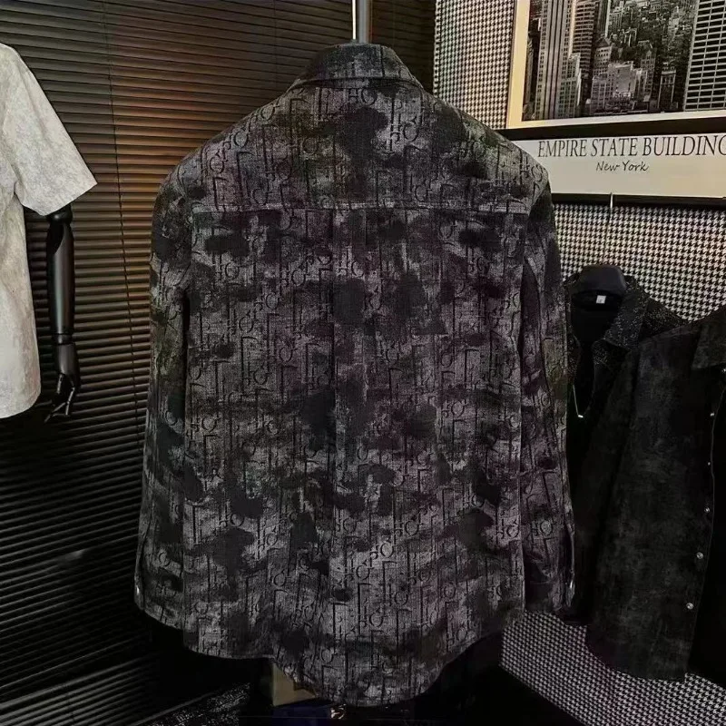 Retro printed tie-dye button jacket for men's new Korean style trendy handsome long-sleeved jacket