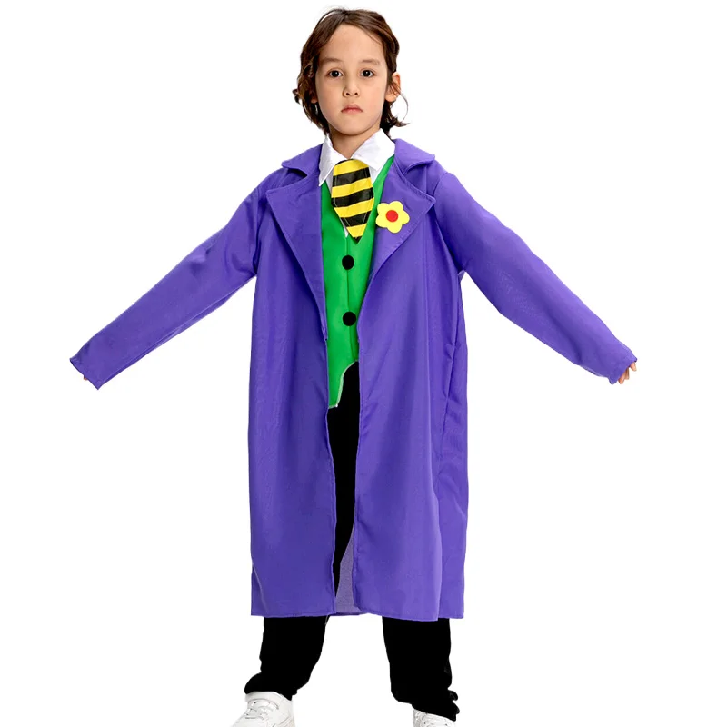 Joker Cosplay Costume For Kids Movie Character Heath Ledger R.I.P Dark Knight Purple Coat Fans Collection Party Clothes