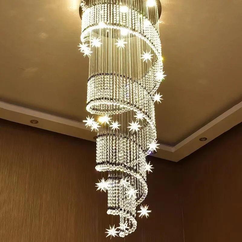 

Spiral Modern Crystal Chandelier Luxury Stair Lighting Fixture Living Room LED Lustres De Cristal