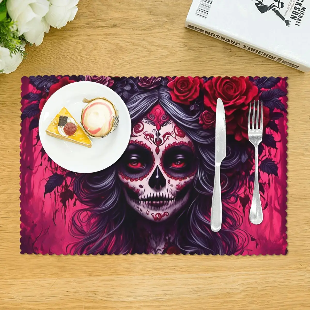 Mexican Catrina Girl Day Of The Dead Sugar Skull Placemat Heat Resistant Plate Mat for Dining Table Bowl Coaster Absorbent Mats