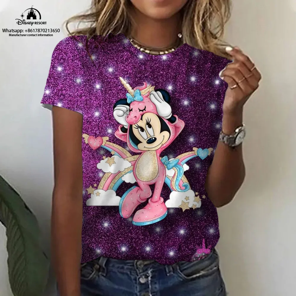 

Fashion Women's T-Shirt Crewneck Pullover Short Sleeve Casual Summer Street T-Shirt Tops Disney Mickey Minnie Anime Y2K