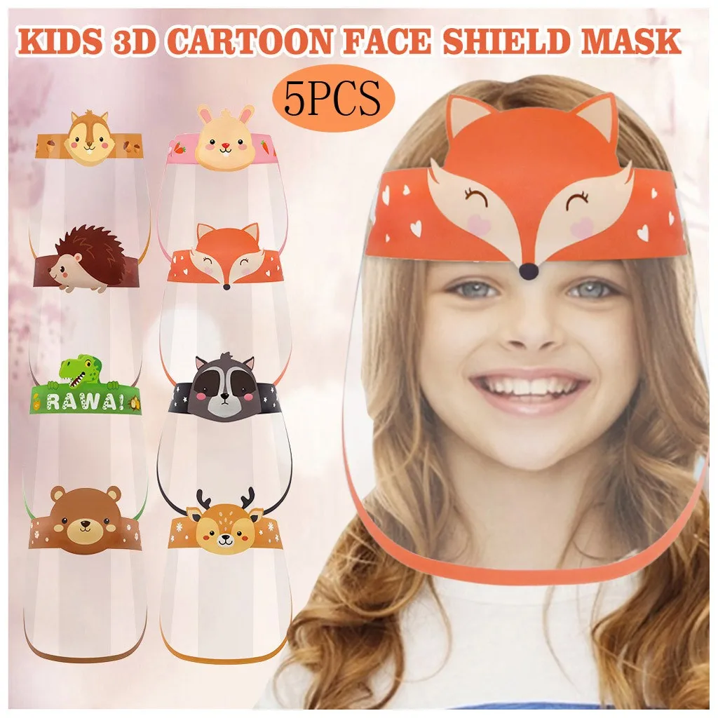 Cute 3d Mask Kids Cartoon 5pcs Pack Face Fox Shield Bear Protection Children Transparent Safety Accessory Novelty Item 2026 T1
