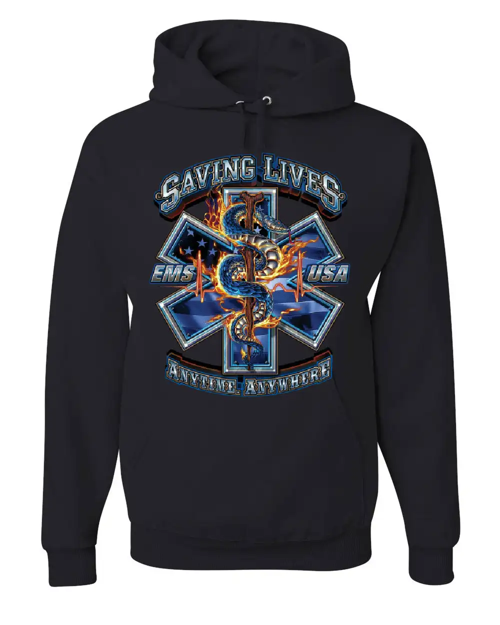 

Saving Lives Anytime Anywhere EMS Medic Emergency Rescue Pullover Hoodie 100% Cotton Comfortable Casual Mens Fashion Streetwear