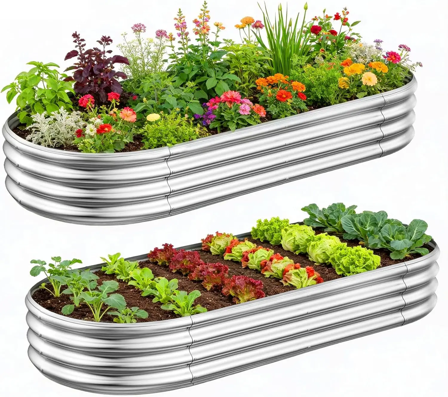 Raised Garden Bed & Planter Box, Galvanized Metal, 4x2x1ft2-Pack, Open-Bottom Design