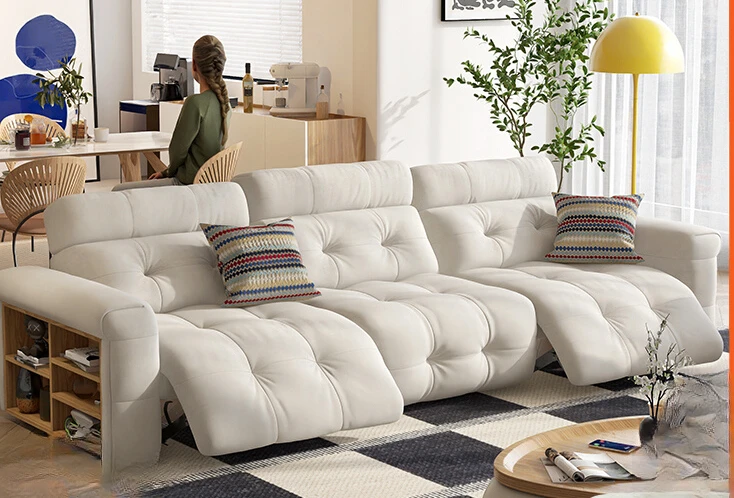 

Fabric sofa with in-line adjustable storage in the living room