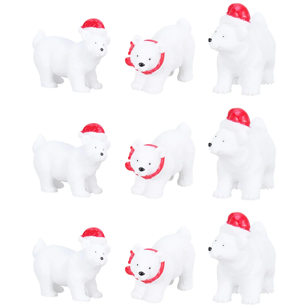 

9 Pcs Miniatures Figurines Christmas Polar Bear Ornaments Adornment Sculpture Resin Crafts White Desktop Decorations