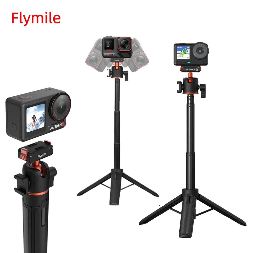 

Крепление-трипод Flymile с быстросъемной базой для DJI Action 6, OSMO 360, NANO Action 5, Insta360 Ace Pro 2, X5, аксессуары 360 ° Шаровая головка