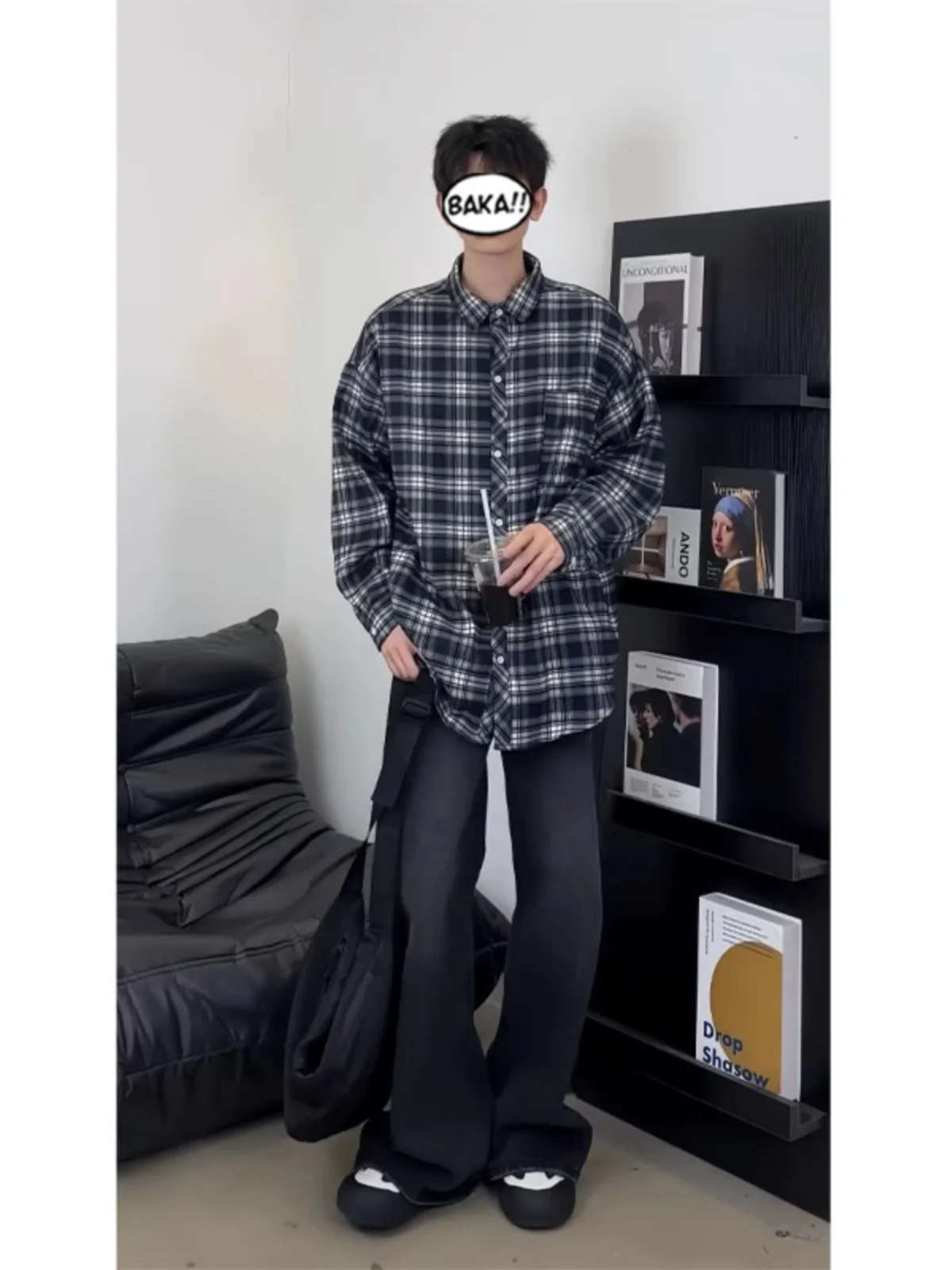 

Кобальтово-синий клетчатый пиджак в американском ретро-стиле, повседневная верхняя одежда для мужчин, весна-осень, молодежный, модный, свободного кроя