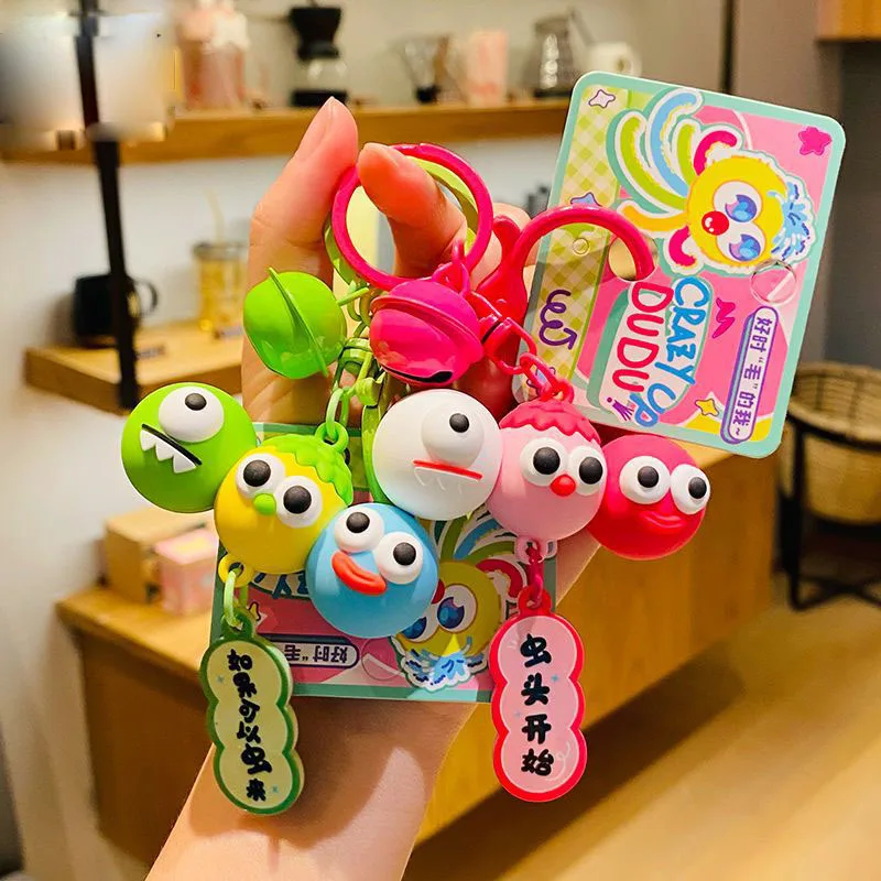 Cartoon Ugly Caterpillar Keychain Cute Bug Monster Sugar Gourd Shape Keyring Wowen Couple Backpack Car Funny Pendant Accessories