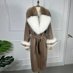 Women Cashmere Wool Coat Real Fox Fur Collar Cuffs Warm Winter Fur Coat High Quality Natural Fur Best Seller