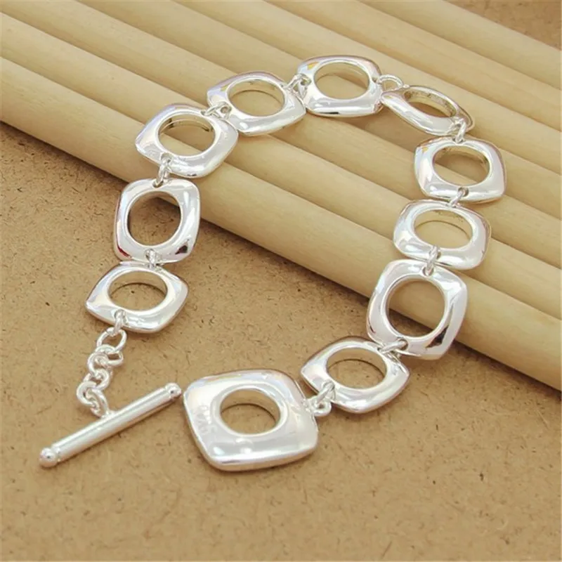 

Fine Classic Square Circle Chain 925 Sterling Silver Bracelets For Woman Man Wedding Party Fashion Luxury Jewelry Gifts