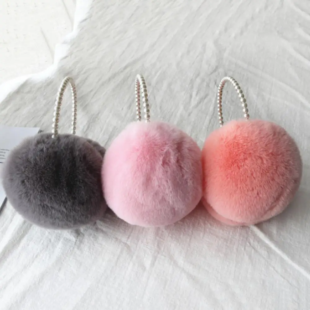 Orejeras de forro polar agrandadas para niñas y mujeres, elegantes orejeras de felpa, cubiertas de oreja peludas suaves con perlas de imitación, moda de invierno