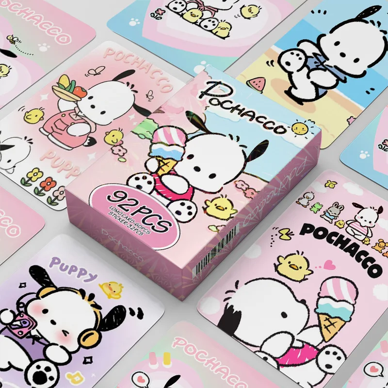 92Pcs/Set Sanrio Pochacco High Quality Lomo Card Kawaii Bookmarks Stickers HD Printed Pochacco Photocards Series Collection Gift