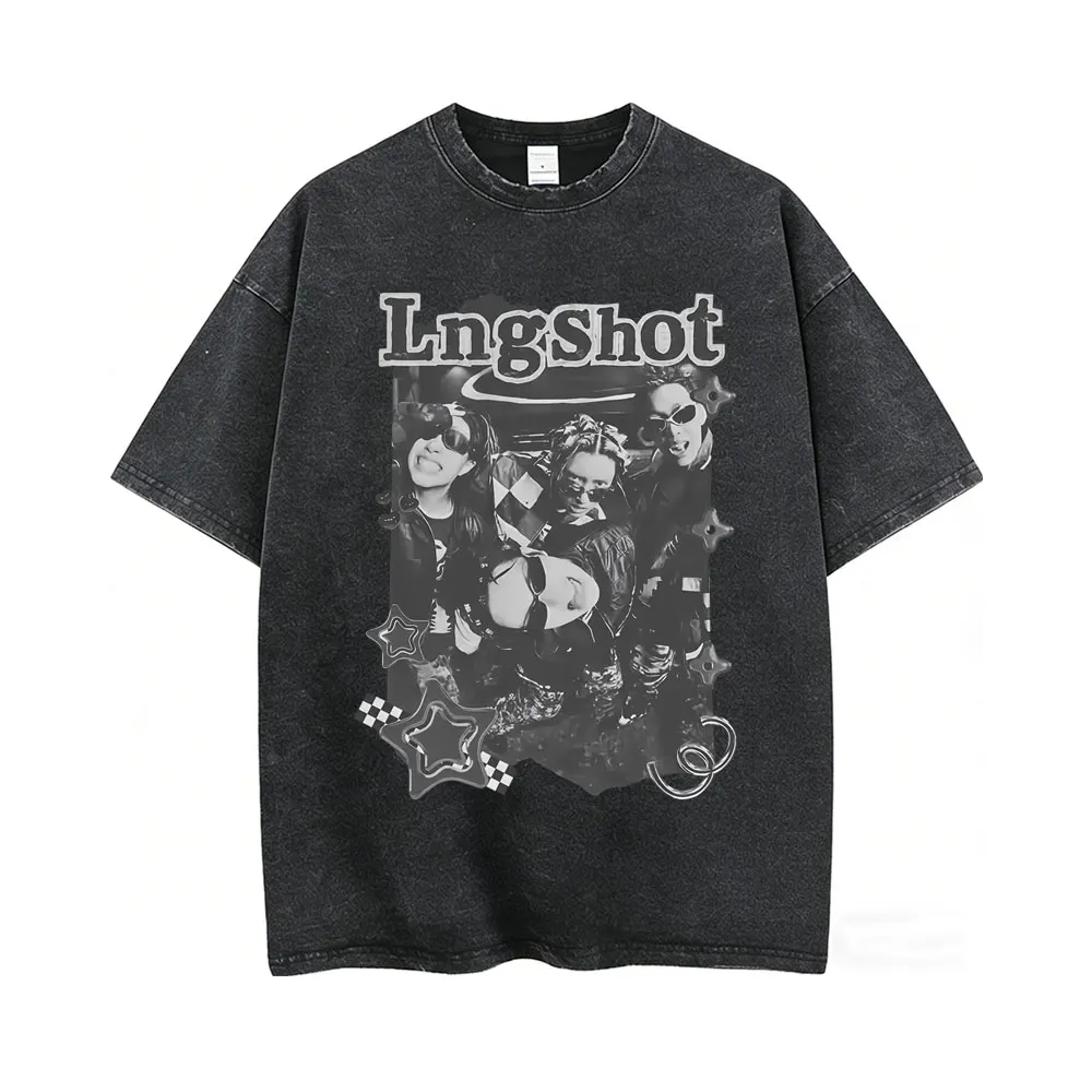 

Washed Vintage Lngshot Graphic T Shirt Men Women Clothing Kpop Fashion Trend T-shirt Men's Casual 100% Cotton T-shirts Fans Gift