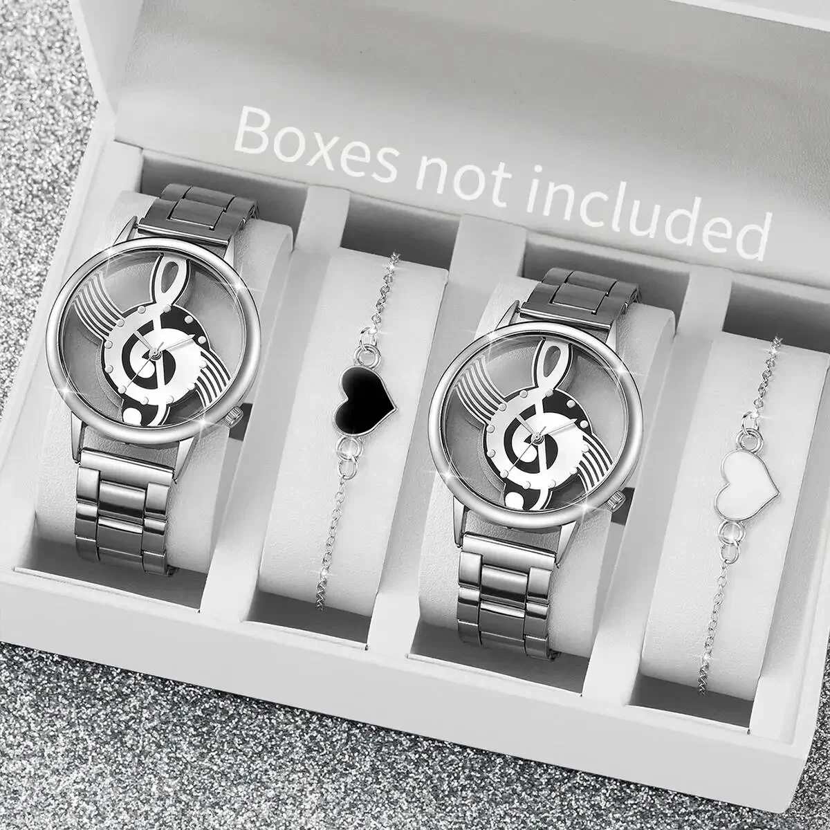 Fashion Hollow-out Dial Women Watches Silver Alloy Band Quartz Watch Heart Bracelets Set Reloj Mujer（Without Box）