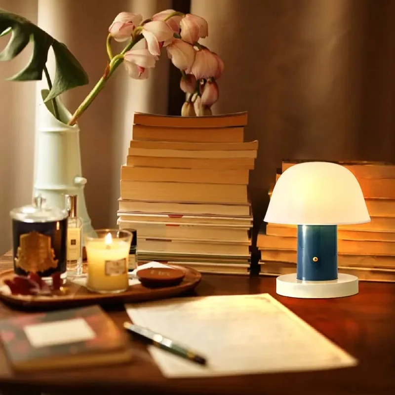 Danish Mushroom Rechargeable Desk Lamp Nordic Rechargeable Decorative Dimmable Portable Atmosphere Nightlight