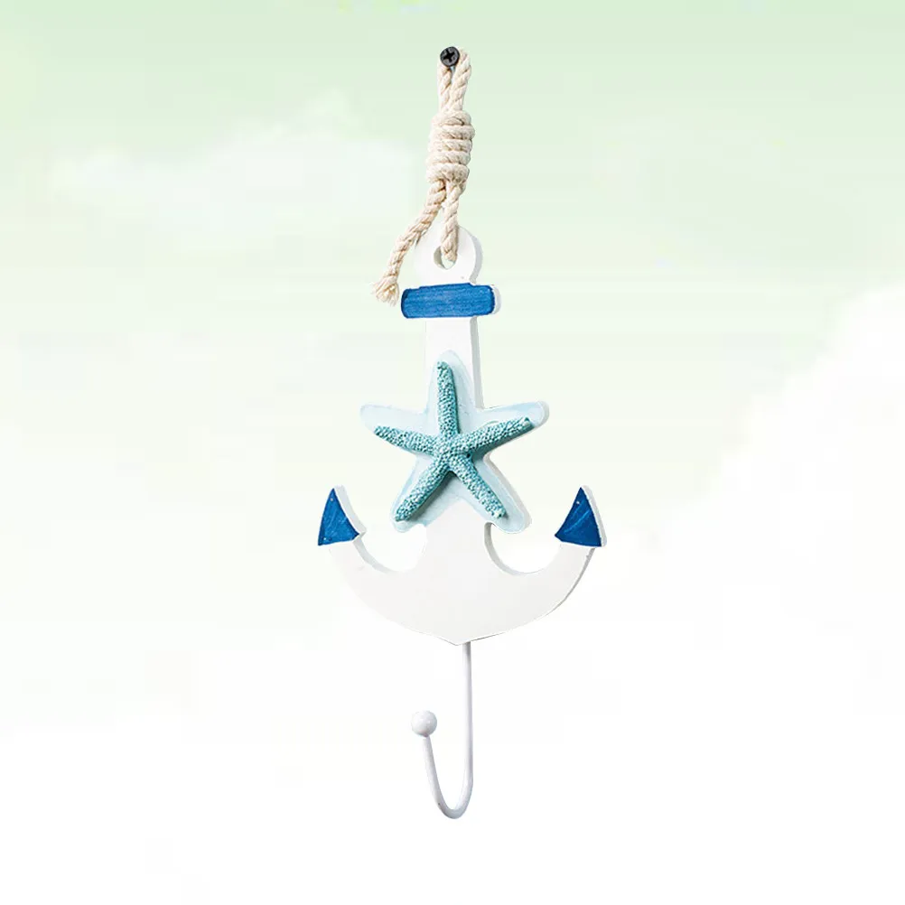1Pcs Ocean Theme Wall Hook Anchor Shape with Sea Star Decor Premium Density Board Hanging Hook for Coat Hat Clothes Bag