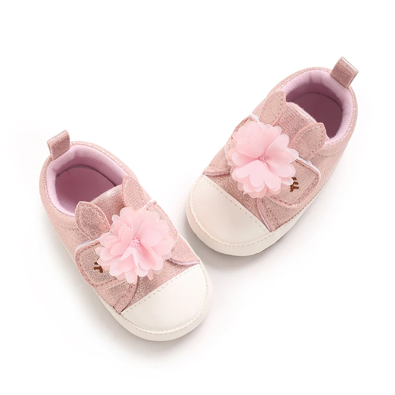 

Cute Rabbit Ears Baby Girl Shoes Spring and Autumn Sweet Flower Decoration Non-Slip Soft Bottom Suitable for 0-1 Year Old BabyG
