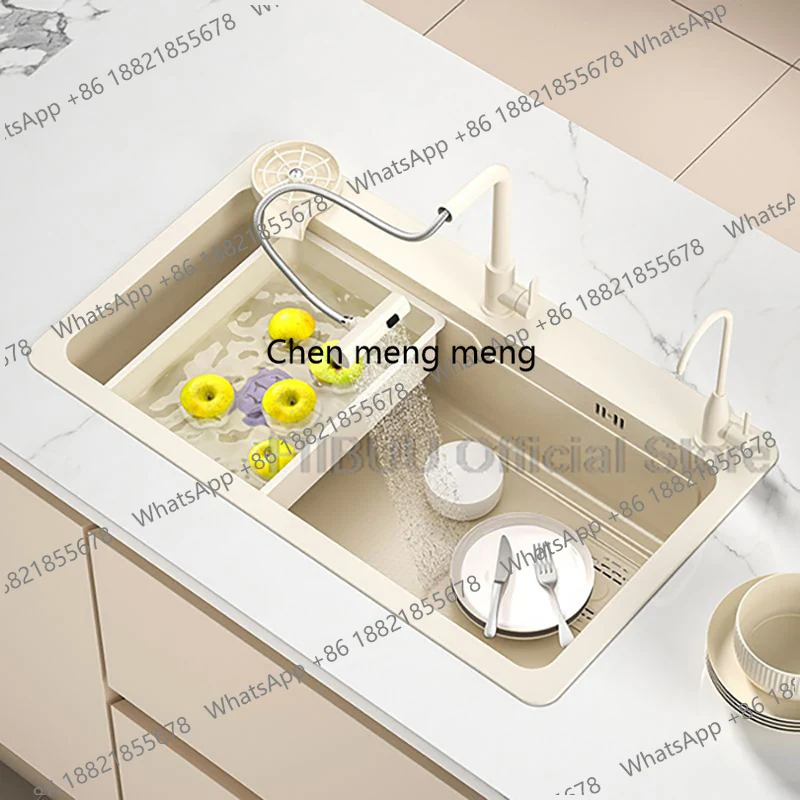 

Многофункциональная кухонная мойка с одной большой чашей из утолщенной нержавеющей стали ручной работы, с краном и сливными аксессуарами