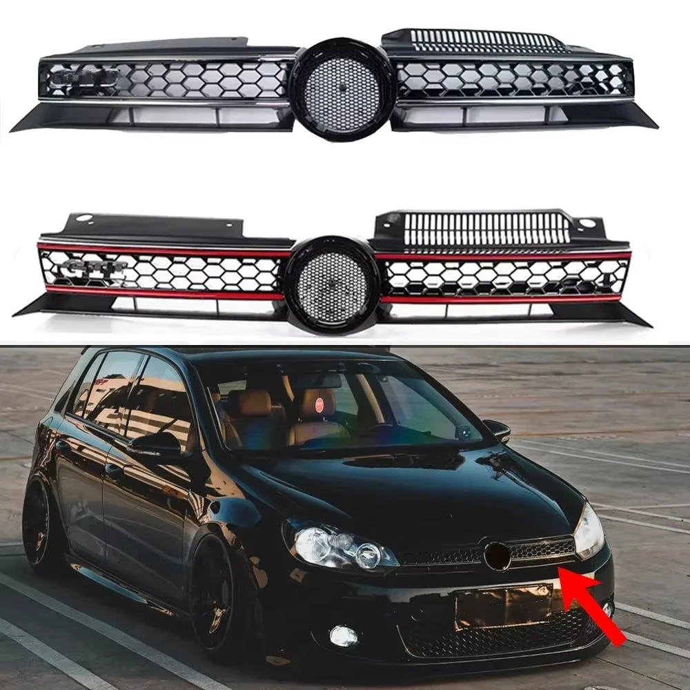 

Сотовая сетка автомобиля, решетка радиатора переднего бампера для Volkswagen Golf 6 MK6 2009 2010 2011 2012 2013 GTI Style, центральная гоночная решетка