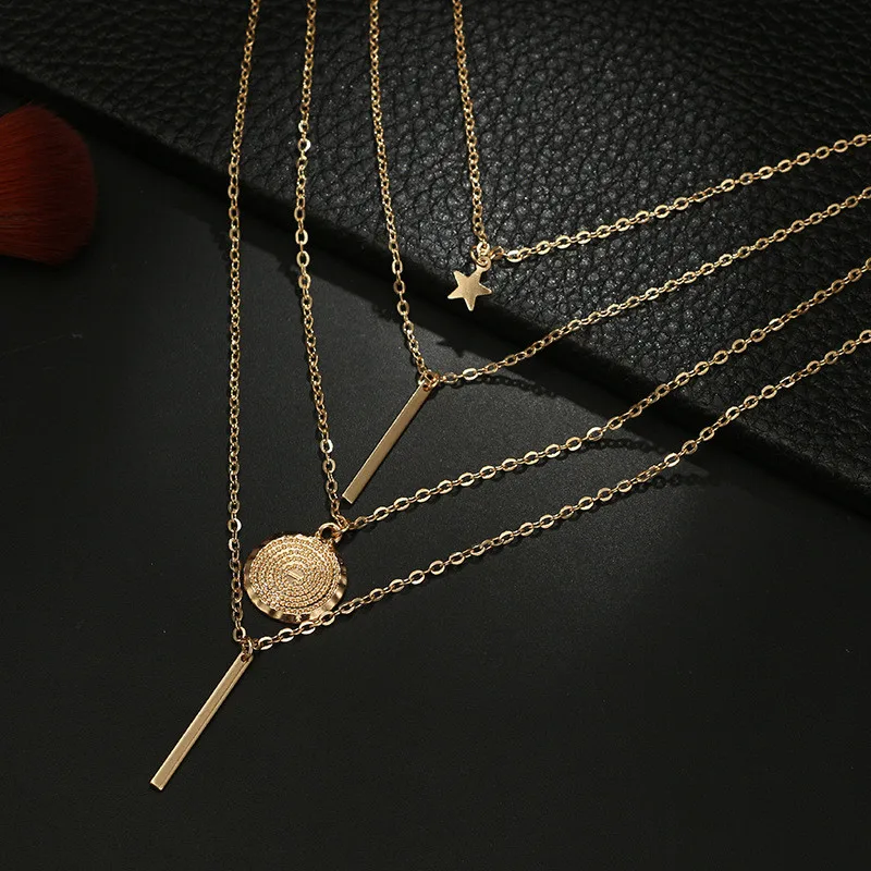 Bohemian Women Necklaces Star Geometric Round Multi Layer Necklace & Pendants Charm Bar Statement Necklace For Women