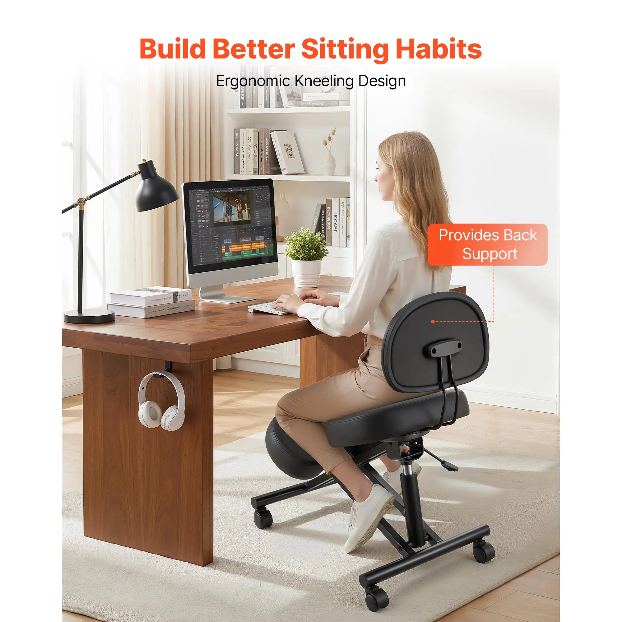 Ergonomic Kneeling Chair with Backrest Wheels Adjustable Height Thick Foam Cushions X Shape Posture Stool for home Office Meditation