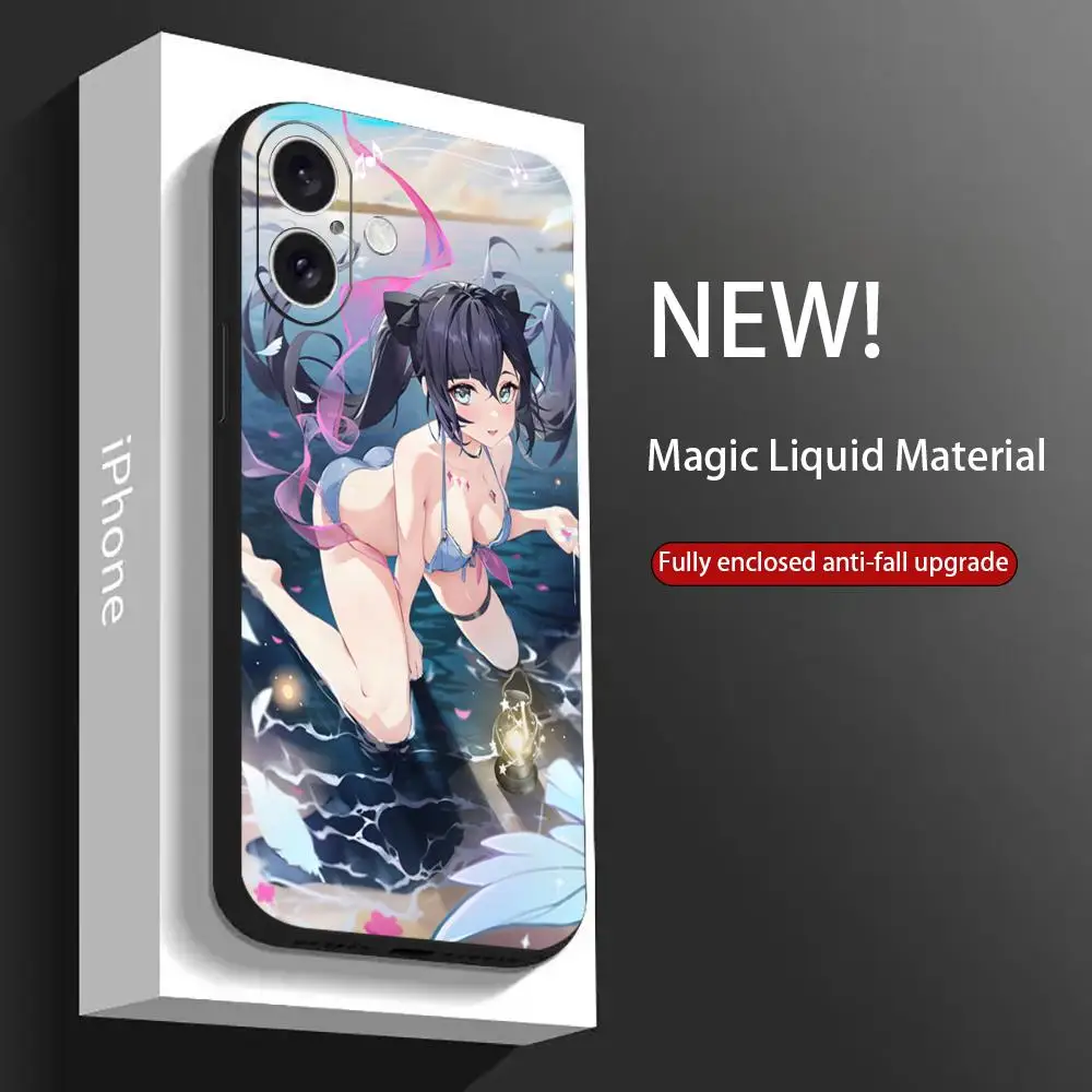 جراب هاتف Genshin Impact Mona لهاتف iPhone 16 15 14 13 12 11 X XR XS 8 Plus Mini Pro Max غطاء ناعم أسود مقاوم للصدمات