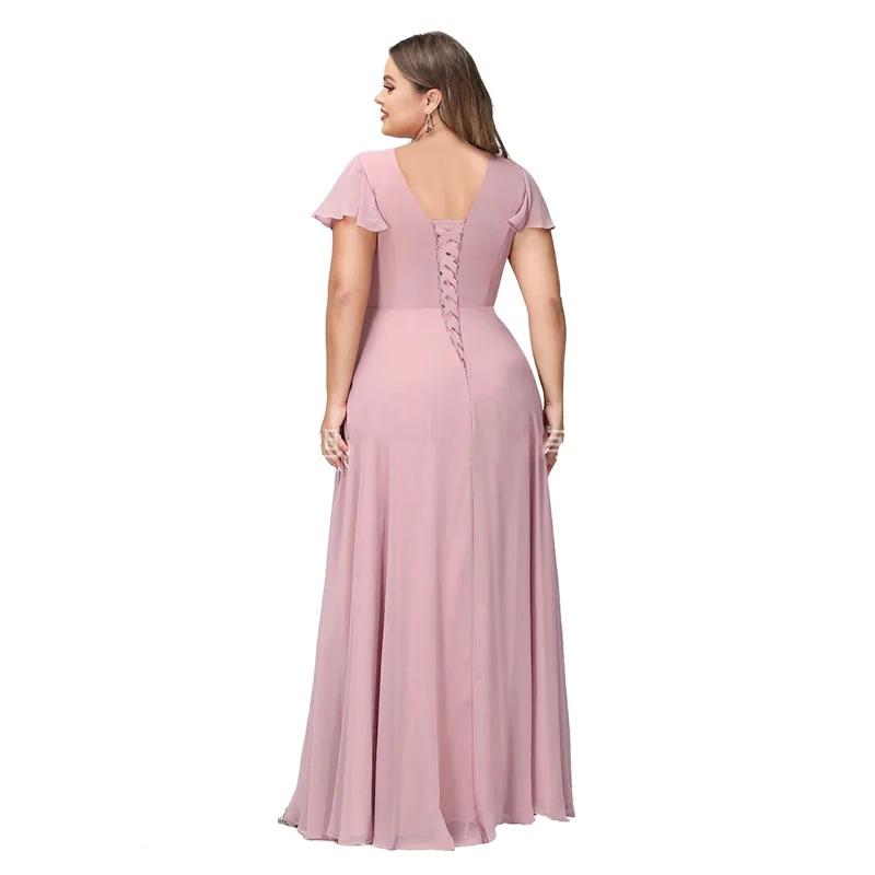 Personalize plus size fenda uma linha chiffon manga curta fora do ombro vestidos de dama de honra festa de casamento formal baile de formatura rendas até