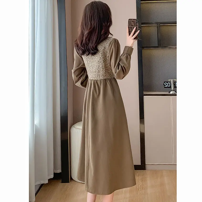 Xiaoxiangfeng Fake Two Age Reducing Dresses for Women French Retro Niche Super Fairy Inner Layer Base Mid Length Skirt