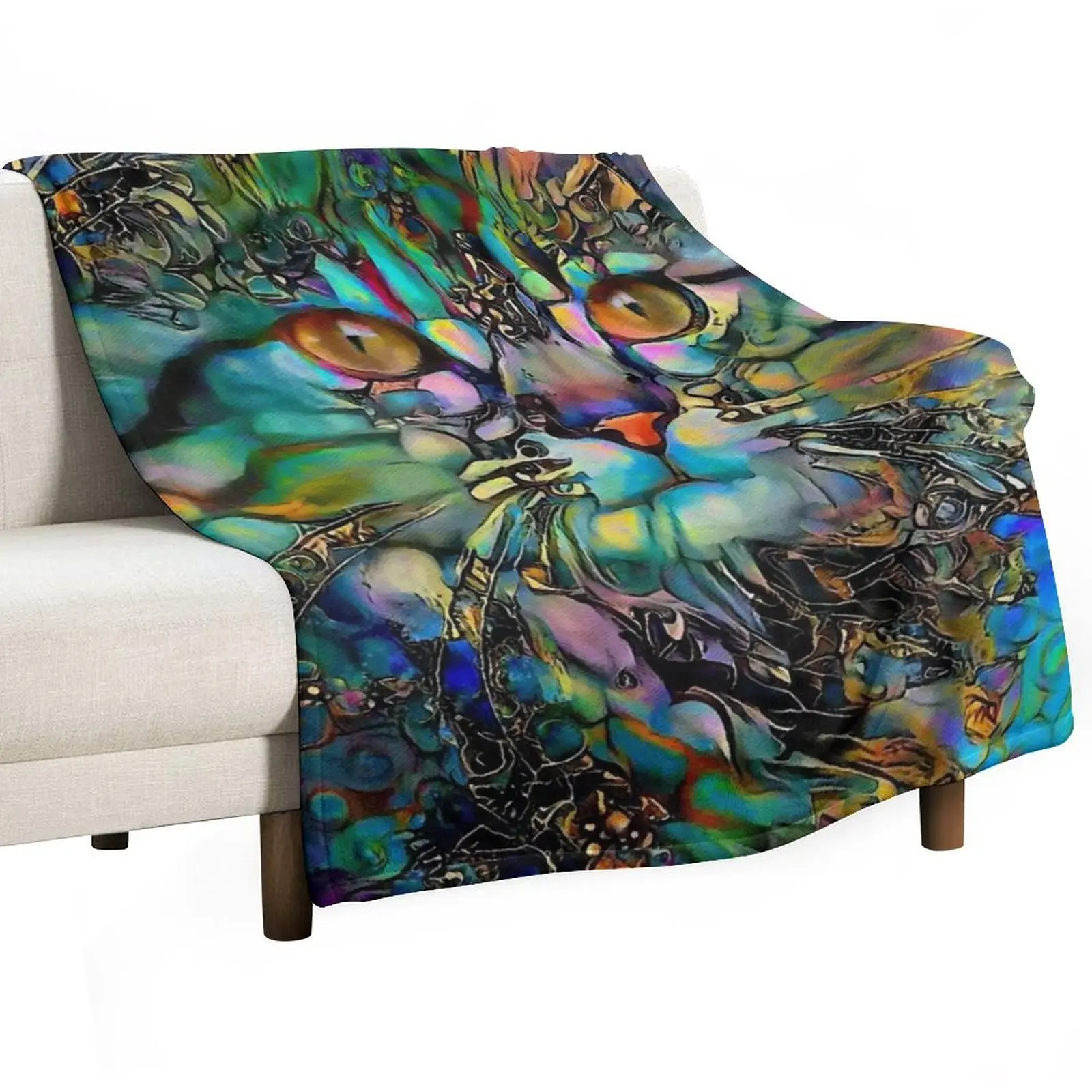 Couverture en fourrure douce et moelleuse avec motifs de chats Alba, chat, chaton, lea roche, pour chambre à coucher et salon