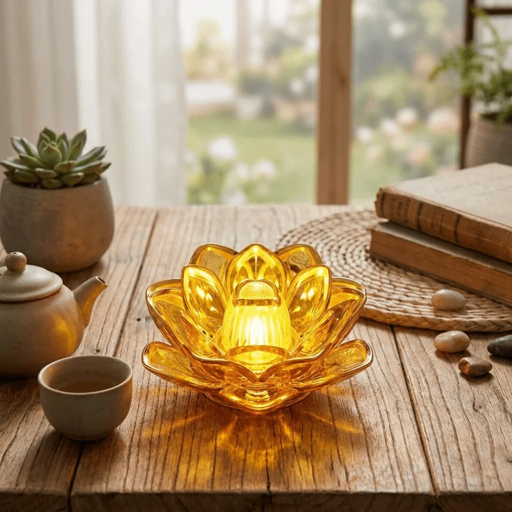 Realistic Flicker LED Flameless Candle Soft LED Light Source Lotus Outline Design Lotus Candle Lamp Portable Size