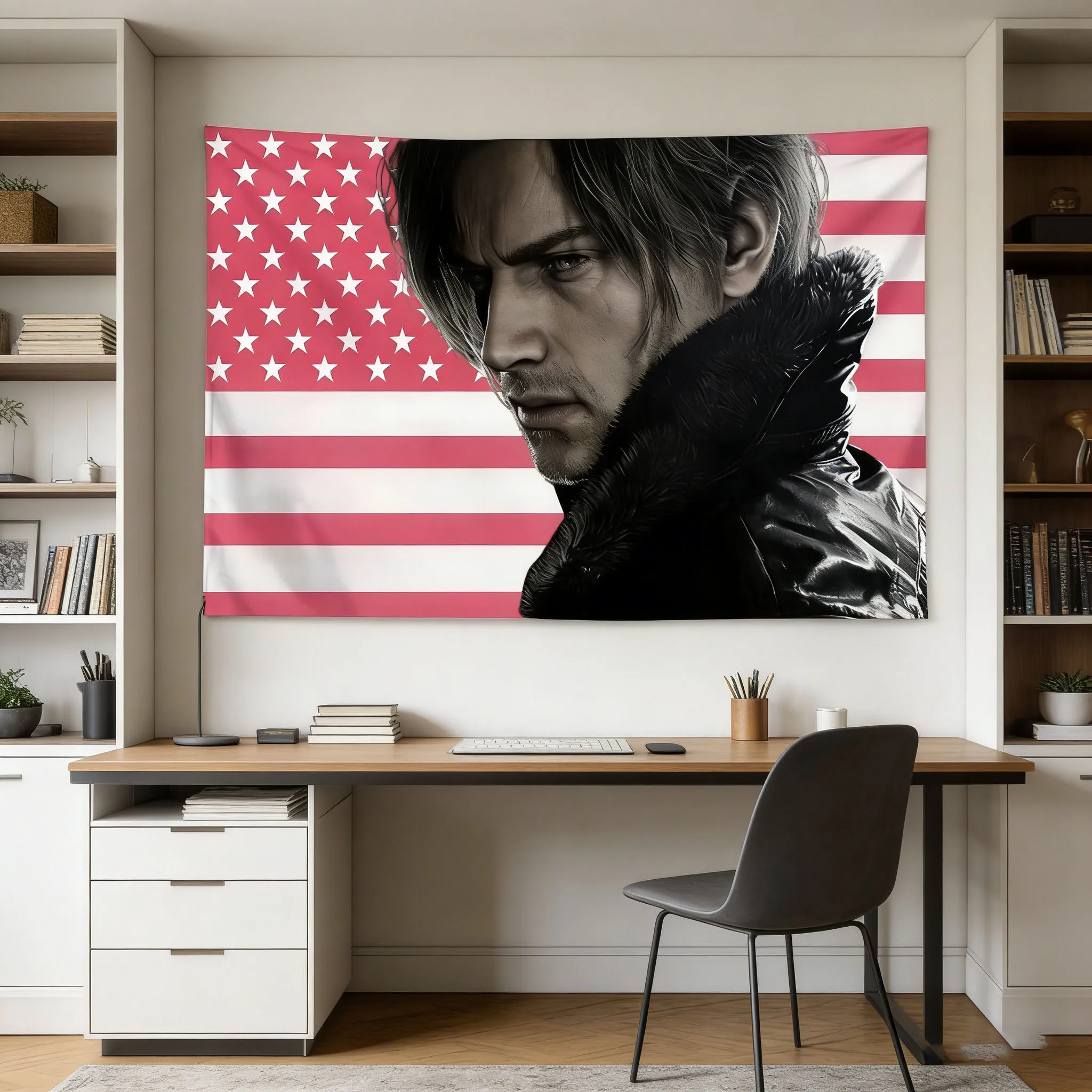 1PC R-Resident E-Evil Leon Kennedys Tapestry Cinematic Agent Male Character Wall Hanging for Gamer Room Bedroom Dorm Decor Gift