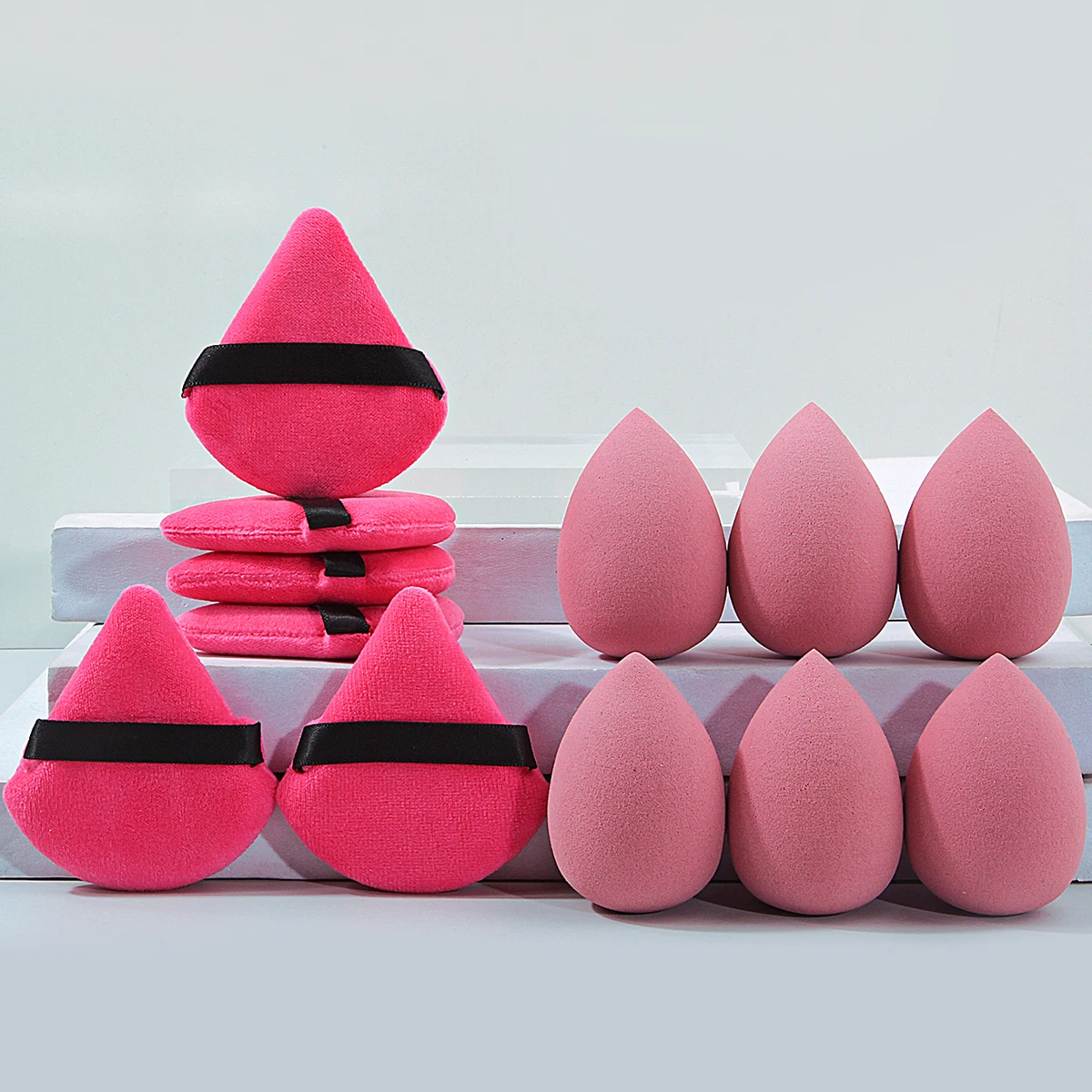12개 멀티 기능 메이크업 스펀지 파우더 퍼프 세트, 건식 및 습식 겸용 뷰티 스펀지 에그 팬형 파우더 퍼프