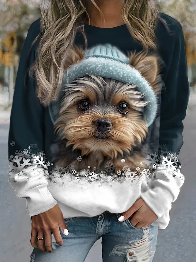 

Lovely Dog Hoodie Women Fashion Sweatshirt Girl Coats Animal Cat Hoodie Women's Clothing Kawaii Pullovers Y2K Falls Round Neck