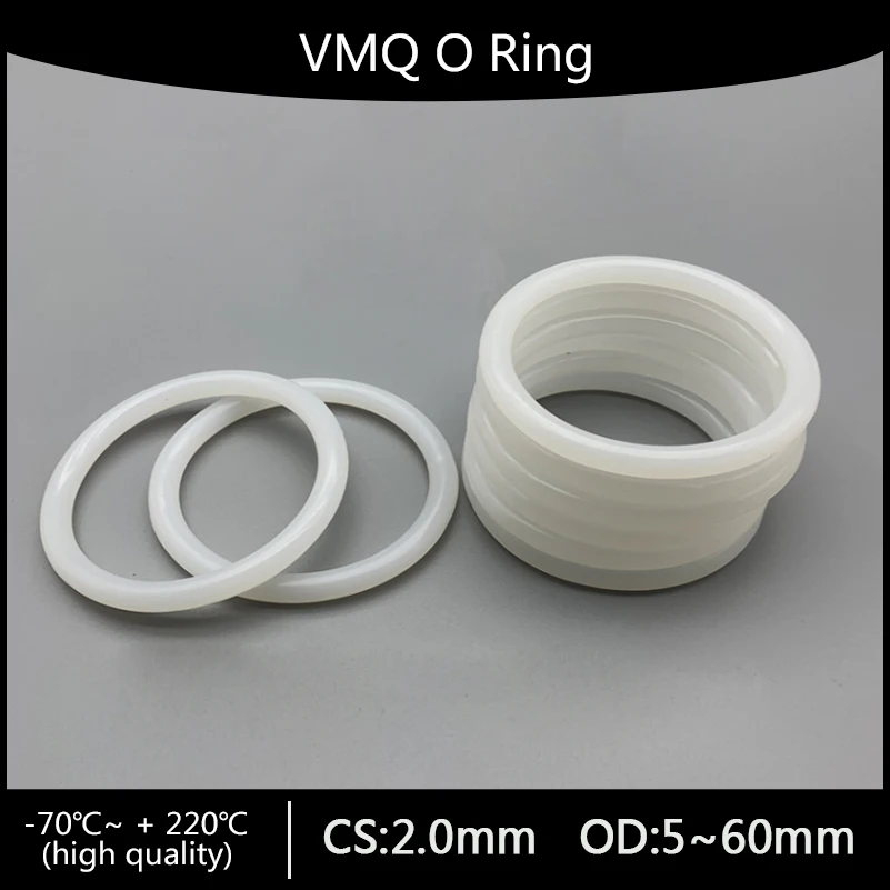

10pcs VMQ White Silicone Ring Gasket CS 2mm OD 5 ~ 60mm Food Grade Waterproof Washer Rubber silicone gasket rubber o-ring