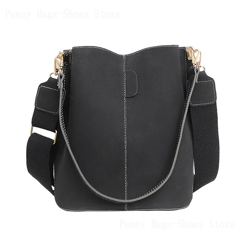 2024 Autumn And Winter European And American Simple Bucket-Shaped Women's Handheld Shoulder Bag Cover Frosted Retro Bag