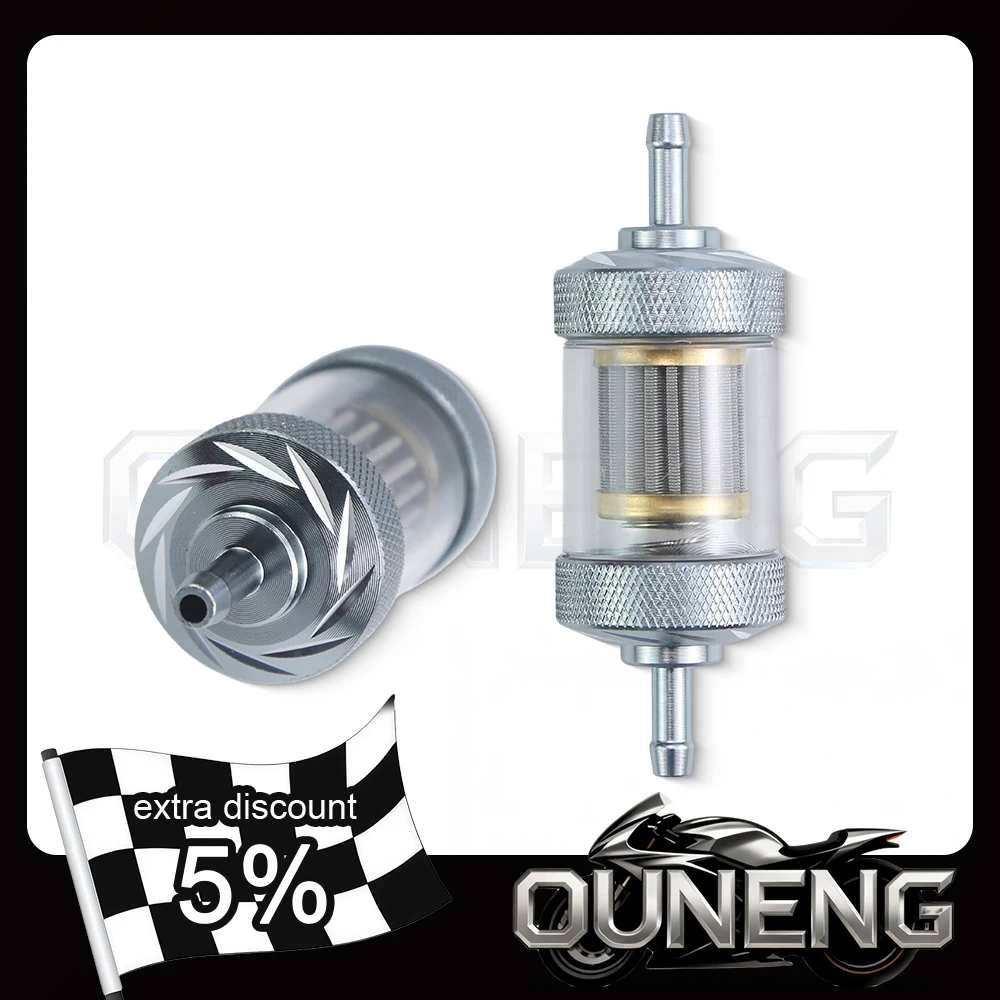 Motorcycle 8mm Inline Fuel Oil Filter 1/4" Stainless Steel Mesh For Dirt Bike ATV Classic Motocross