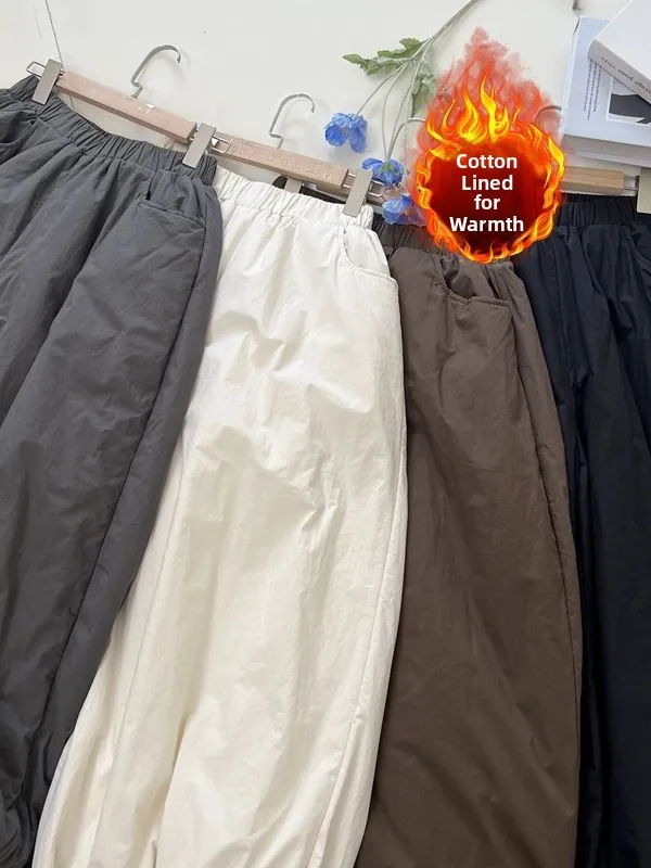 Thened القطن واسعة الساق فانوس السراويل فضفاضة حجم كبير المرأة عارضة السراويل القطنية الدافئة الشتاء Faion مرونة الخصر سولي...