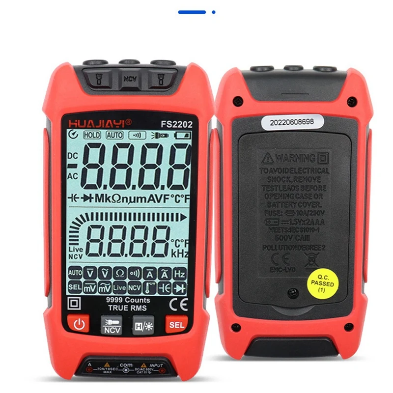 FS2202 Auto Range Digital Multimeter 9999 Counts TRMS AC DC Voltmeter Amp NCV Resistance Capacitance Transistor Tester