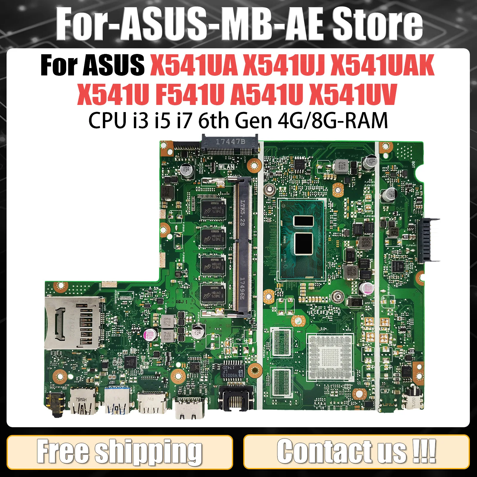 X541UA Mainboard For ASUS X541UJ X541UAK X541U F541U A541U X541UV X541UVK Laptop Motherboard CPU I3 I5 I7 6th Gen 4G/8G-RAM