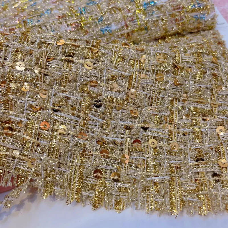 2024 New Gold Wire Sequin Yarn-Dyed Braided Tweed Fabric For Women Autumn Jacket Dress Suits Coat Handbag DIY Cloth Sewing