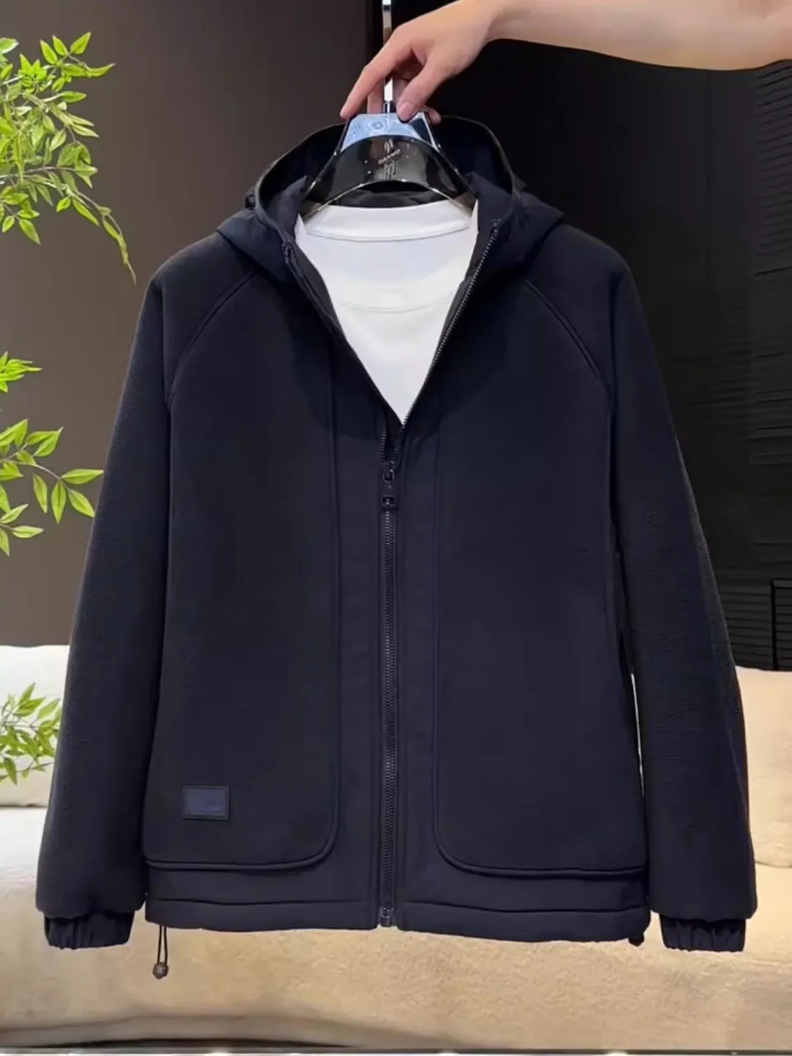 

Men's Double-Sided Thiened Fce Hooded Jaet Winter Warm Casual Cardigan Sweatirt Outerwear Polyester Fiber Fill