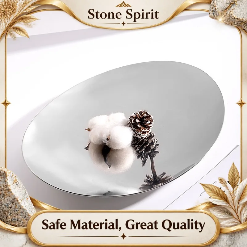 Light Luxury Oval Stainless Steel Fruit Bowl, Heavy Duty Candy Serving Tray, Modern Home Decor Centerpiece for Table Countertop