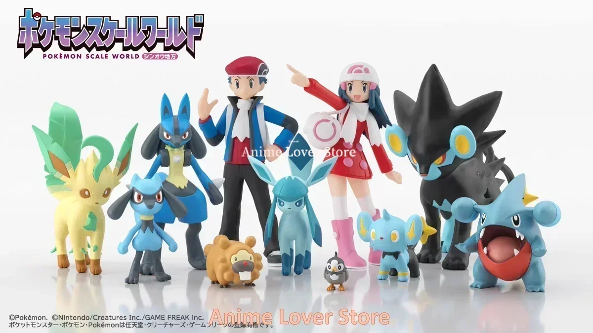 Bandai Original Scale World POKEMON Sinnoh Riolu Lucario Gible Leafeon Glaceon Luxray Lucas Dawn Anime Figure Toys for Kids Gift