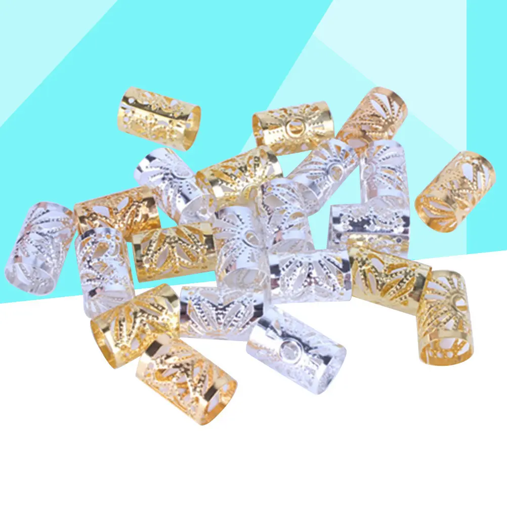 100Pcs Gold Silver Hair Cuffs for Dreadlocks Braiding Braid Rings Alloy Plated Anti Rust Lightweight Flexible Hair Jewelry