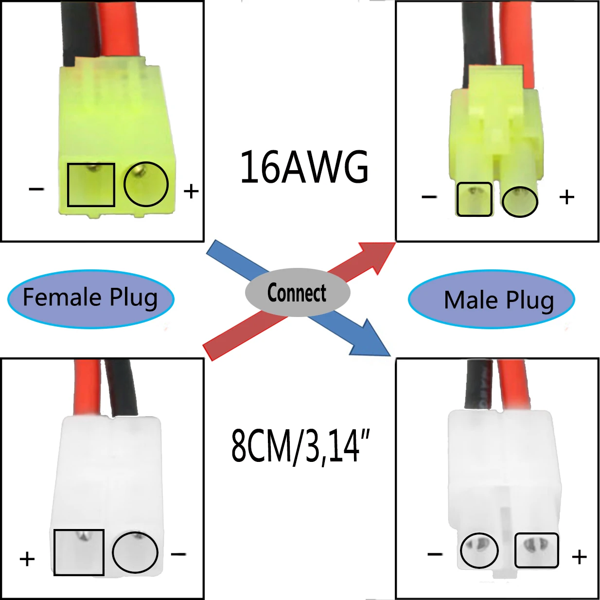 1Paris Large Tamiya Style Plug to Mini Tamiya Plug Adapter 16AWG Female Male Cable Wire Converter for Airsoft Battery Pack